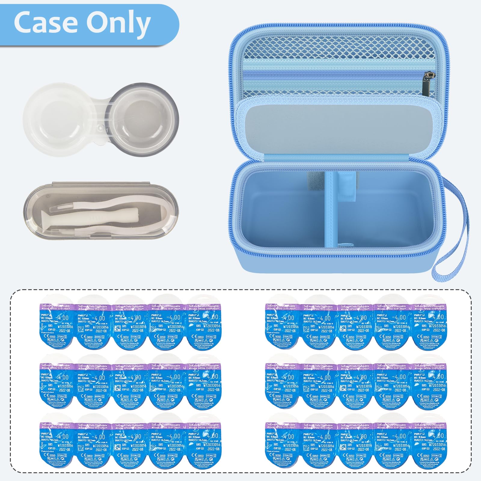 GWCASE boîte lentilles avec diviseur amovible séparant lentilles gauche et droite.