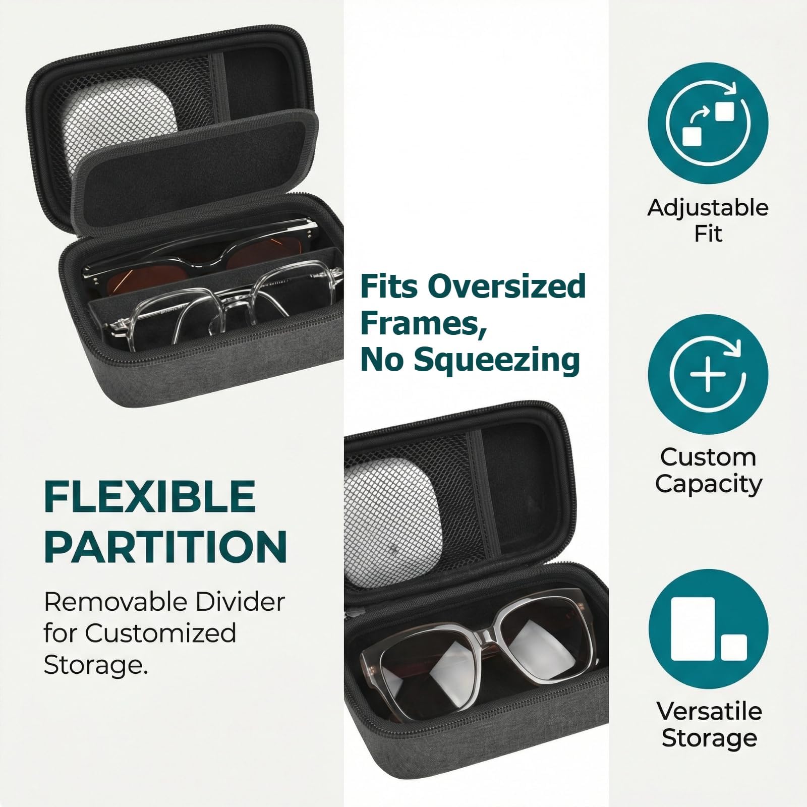 GWCASE intérieur ajustable séparant deux lunettes et lentilles