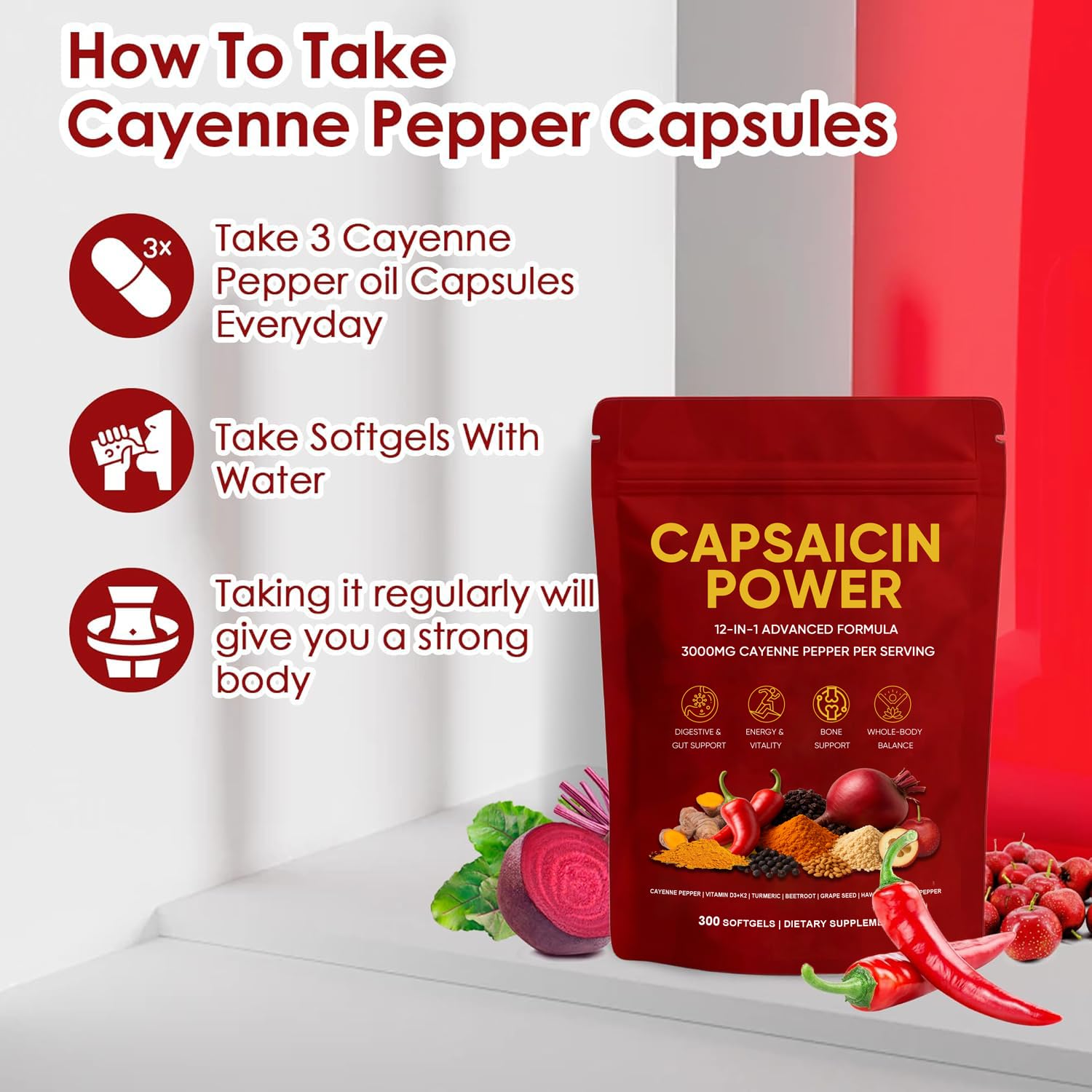 GXSAE Capsaicin Power – vitamine D3 et K2 pour le soutien général