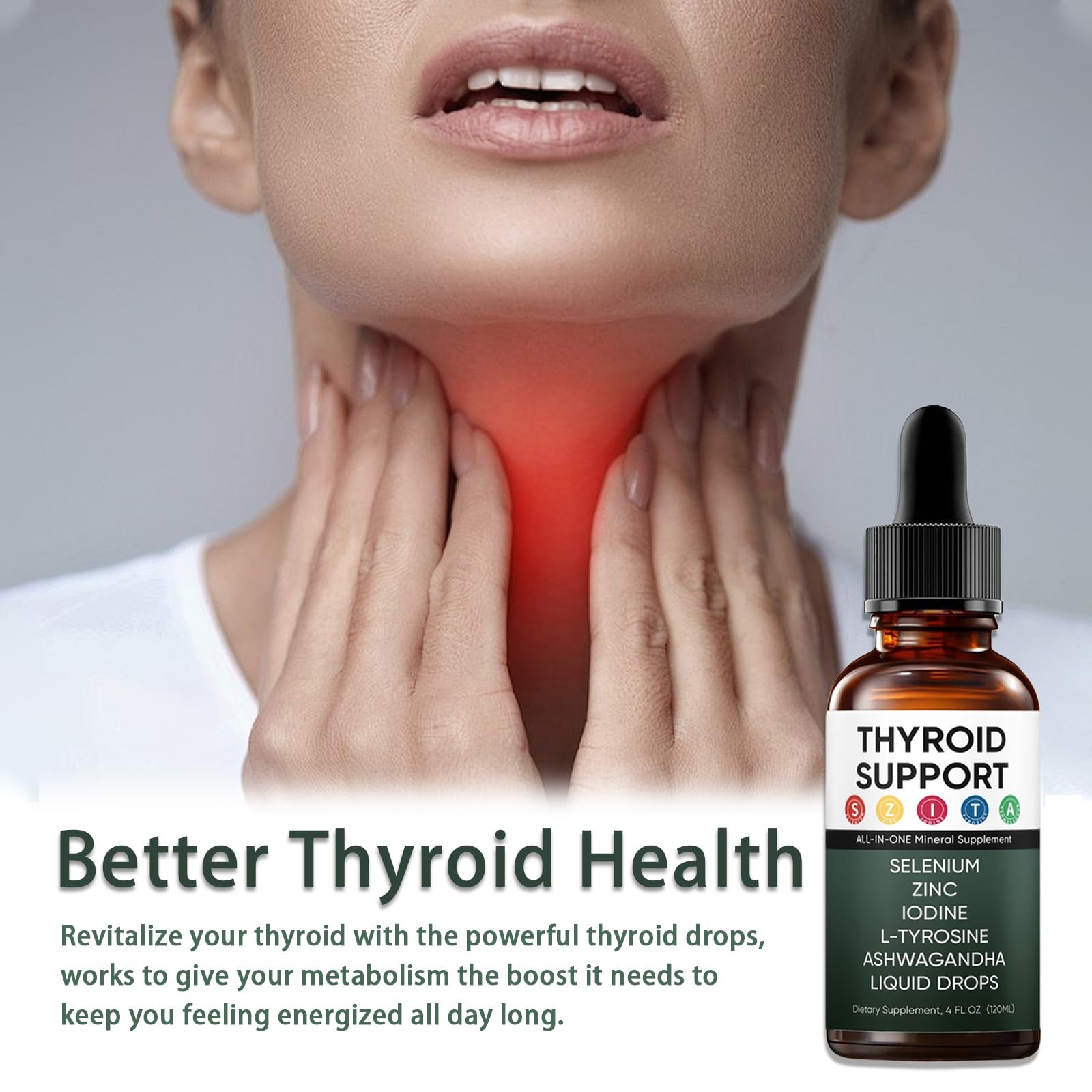 GXSAE Kindled Soutien Thyroïdien: gouttes véganes faciles à intégrer dans l'eau.