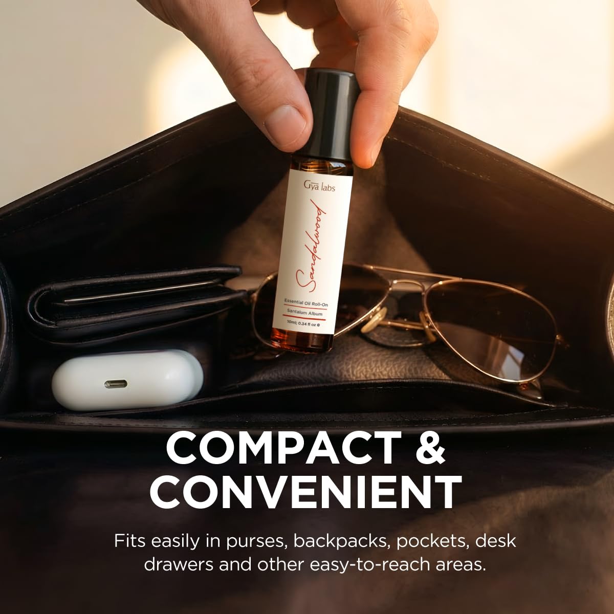 Flacon en verre ambré préservant la pureté du santal.