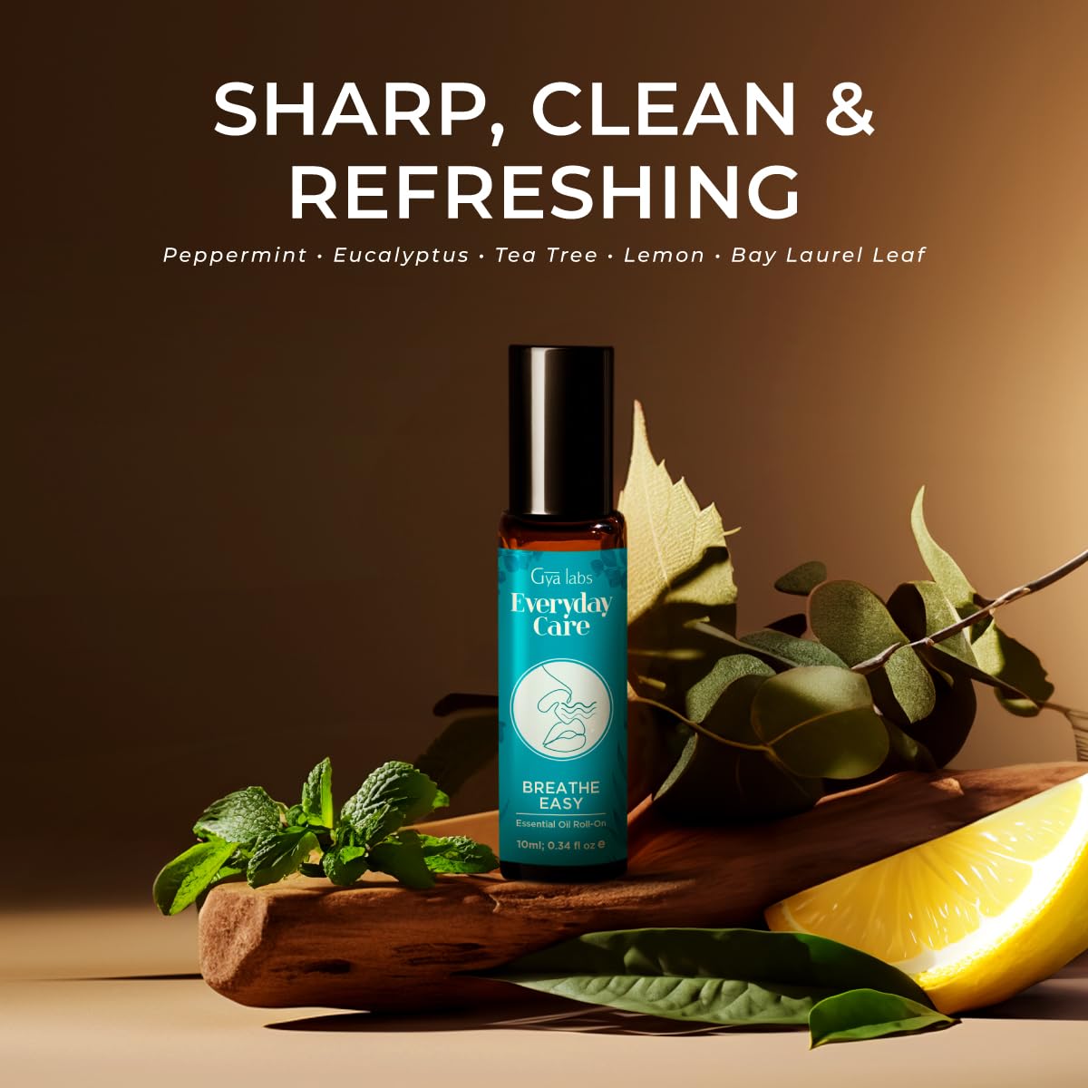 Gya Labs Breathe Roll-On, parfum menthe-eucalyptus offrant une sensation fraîche et revitalisante.