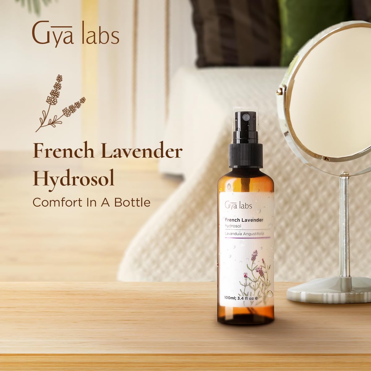 Brume oreiller lavande de Gya Labs, favorise un sommeil paisible.