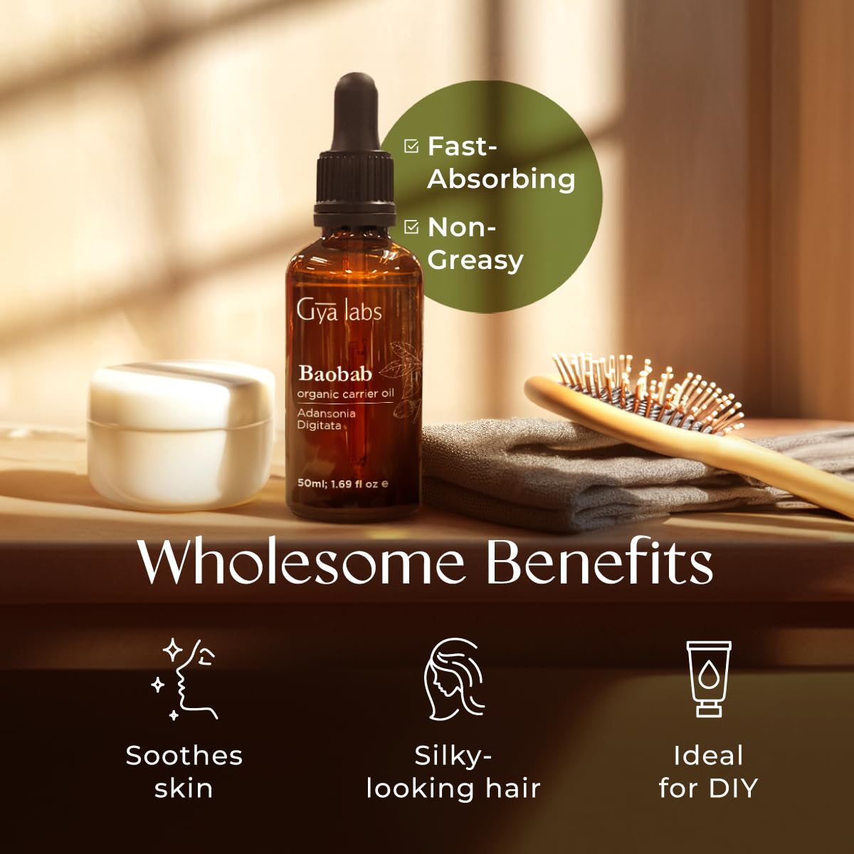 Gya Labs Huile de Baobab — base DIY pour soins maison.