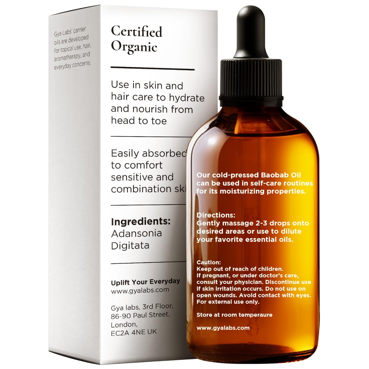 Gya Labs Huile de Baobab — visage et peau hydratés, douceur durable.