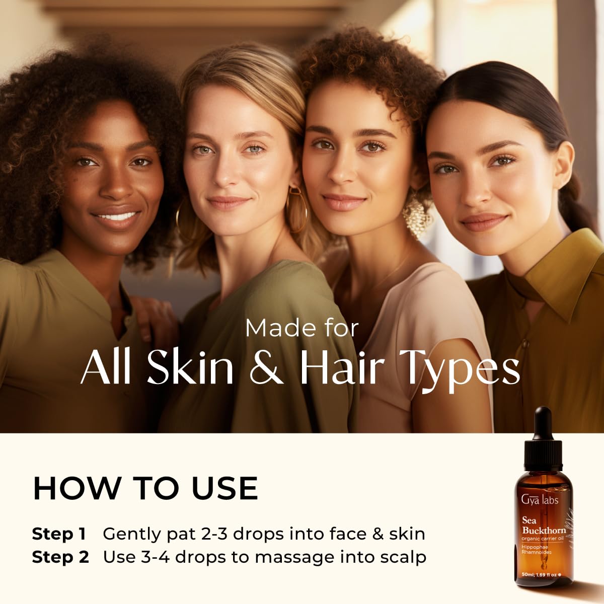 Gya Labs huile dargousier pour cheveux hydratation du cuir chevelu et fibre souple.