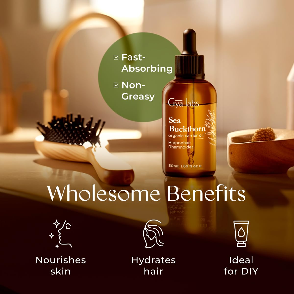 Gya Labs huile dargousier usage avec huiles essentielles, peau plus douce.
