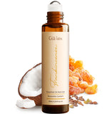 Gya Labs huile essentielle d’encens, rouleau-bouteille ambre, application rapide sur la peau.