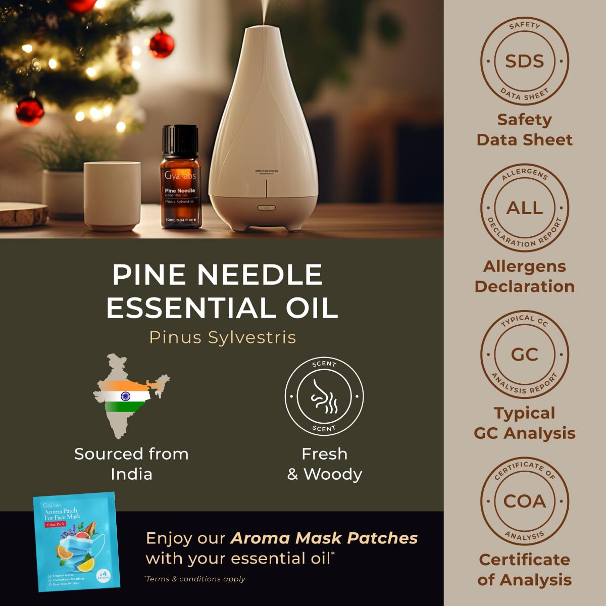 Gya Labs huile essentielle de pin, emballage soigné et contrôle qualité.