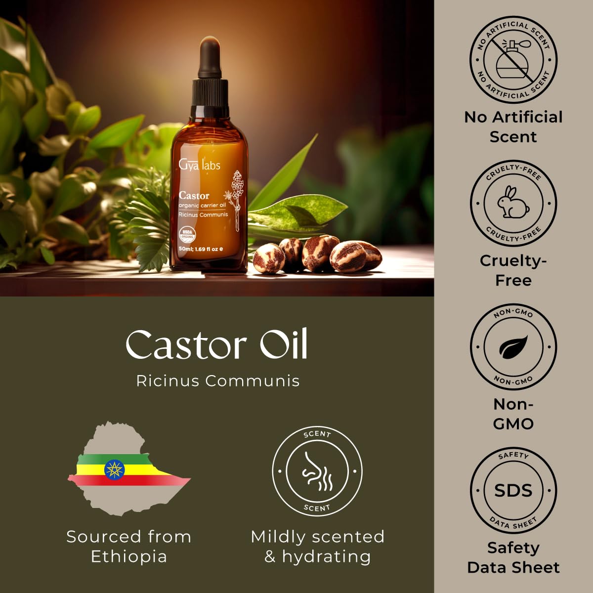 Huile de ricin Gya Labs – base beauté maison et mélanges cosmétiques.