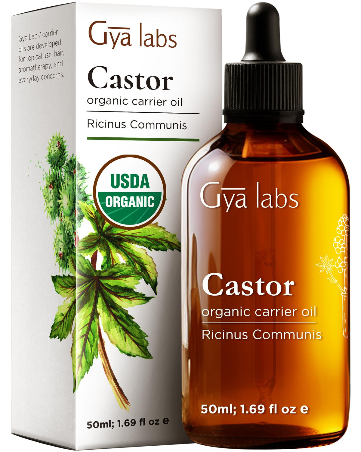 Huile de ricin Gya Labs – bouteille 50 ml prête pour soins capillaires.