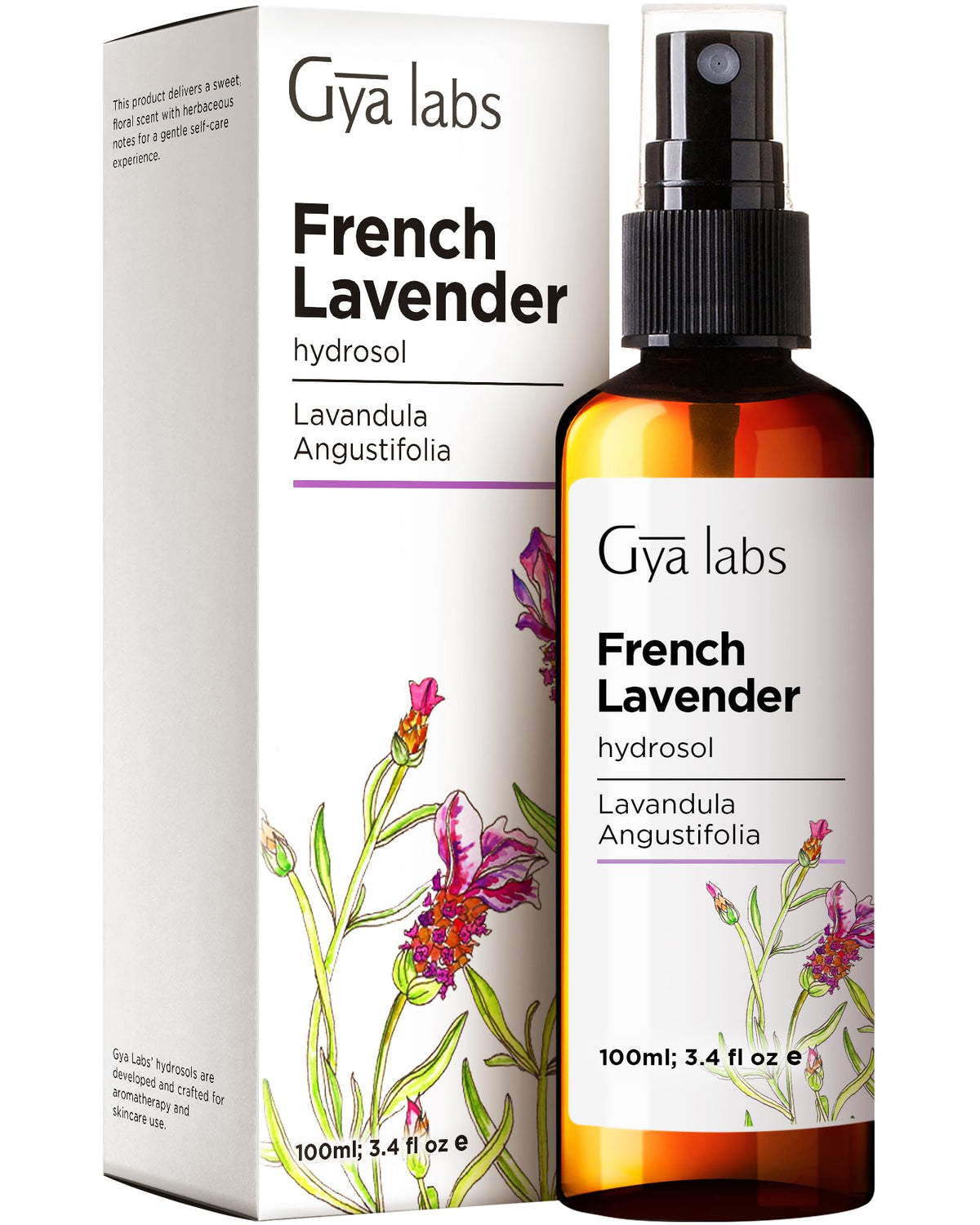 Gya Labs hydrolat lavande française en bouteille, parfum doux pour peau.