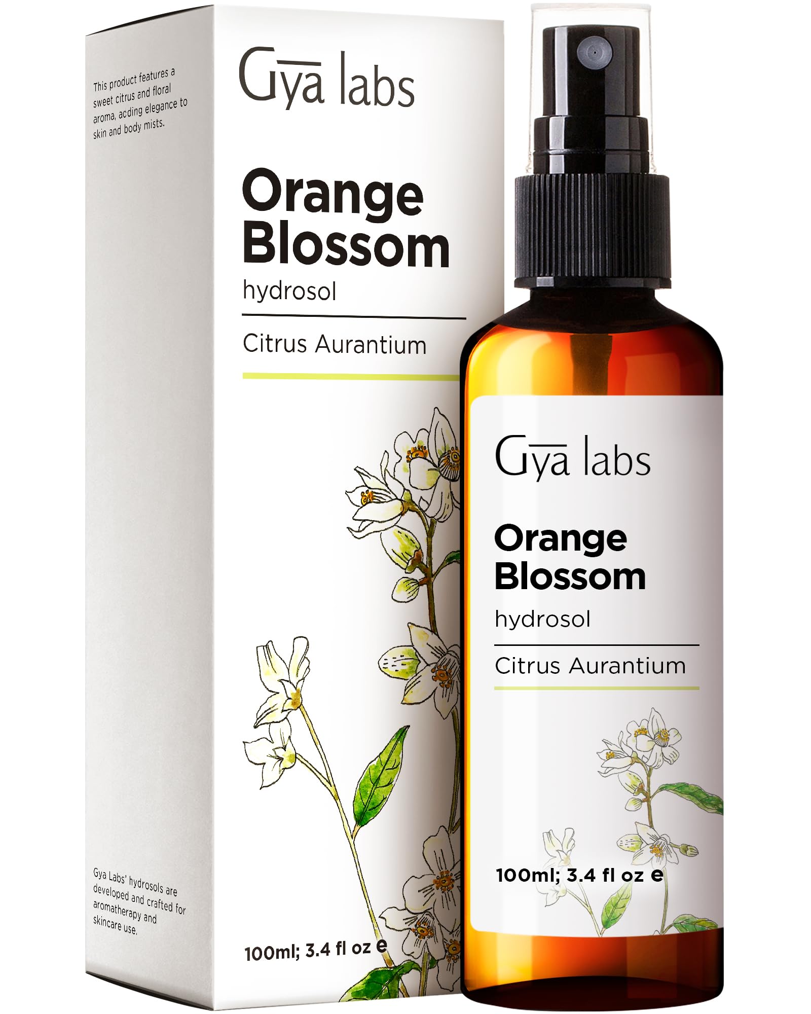 Gya Labs Hydrosol Fleur d’Oranger — bouteille dorée prête à rafraîchir peau et cheveux