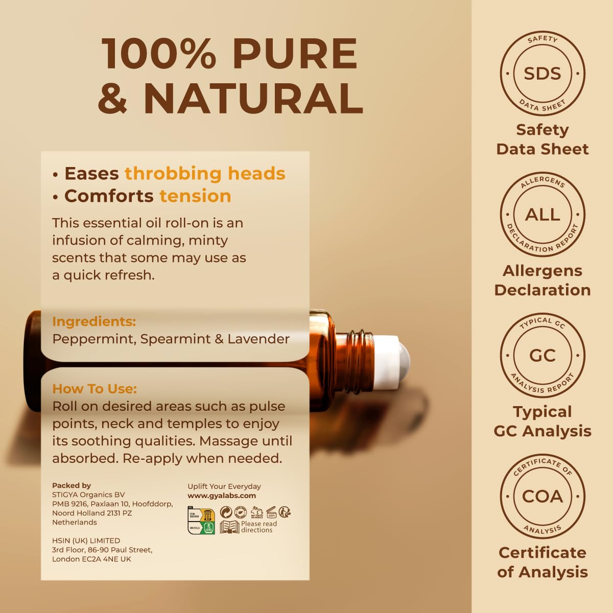 Gya Labs Migraine Manager Roll-On, format compact pour camping et voyages.