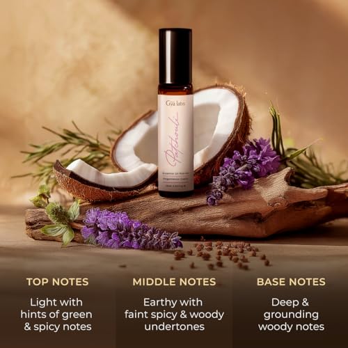 Patchouli Roll-On Gya Labs, parfum portable pour transition jour et nuit.
