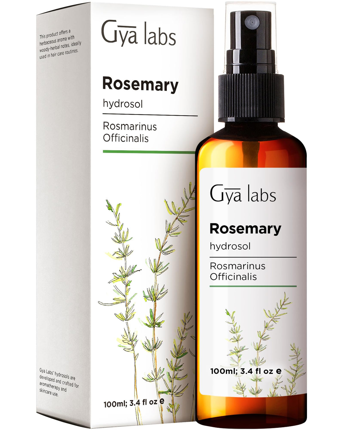 Gya Labs Romarin Hydrosol — bouteille prête à l'emploi pour peau et cheveux rafraîchis.