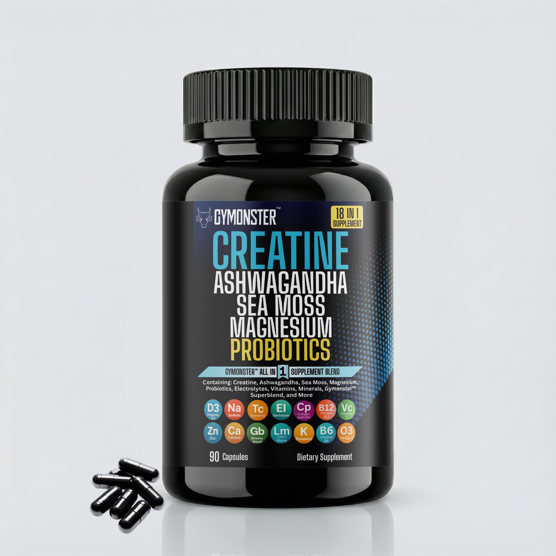 Gymonster Creatine Tout-en-Un, bouteille de gelules pratique pour une routine simplifiee