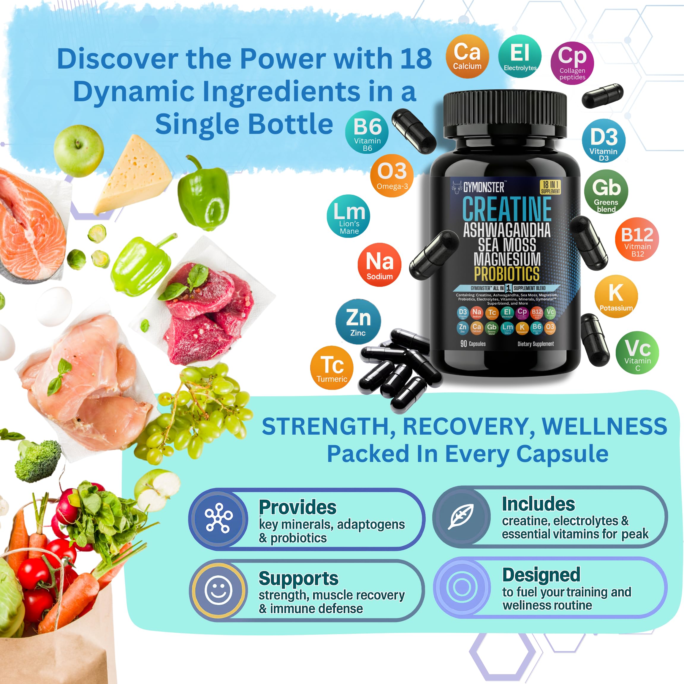 Capsules Gymonster Magnesium glycinate, maintien musculaire et nerveux
