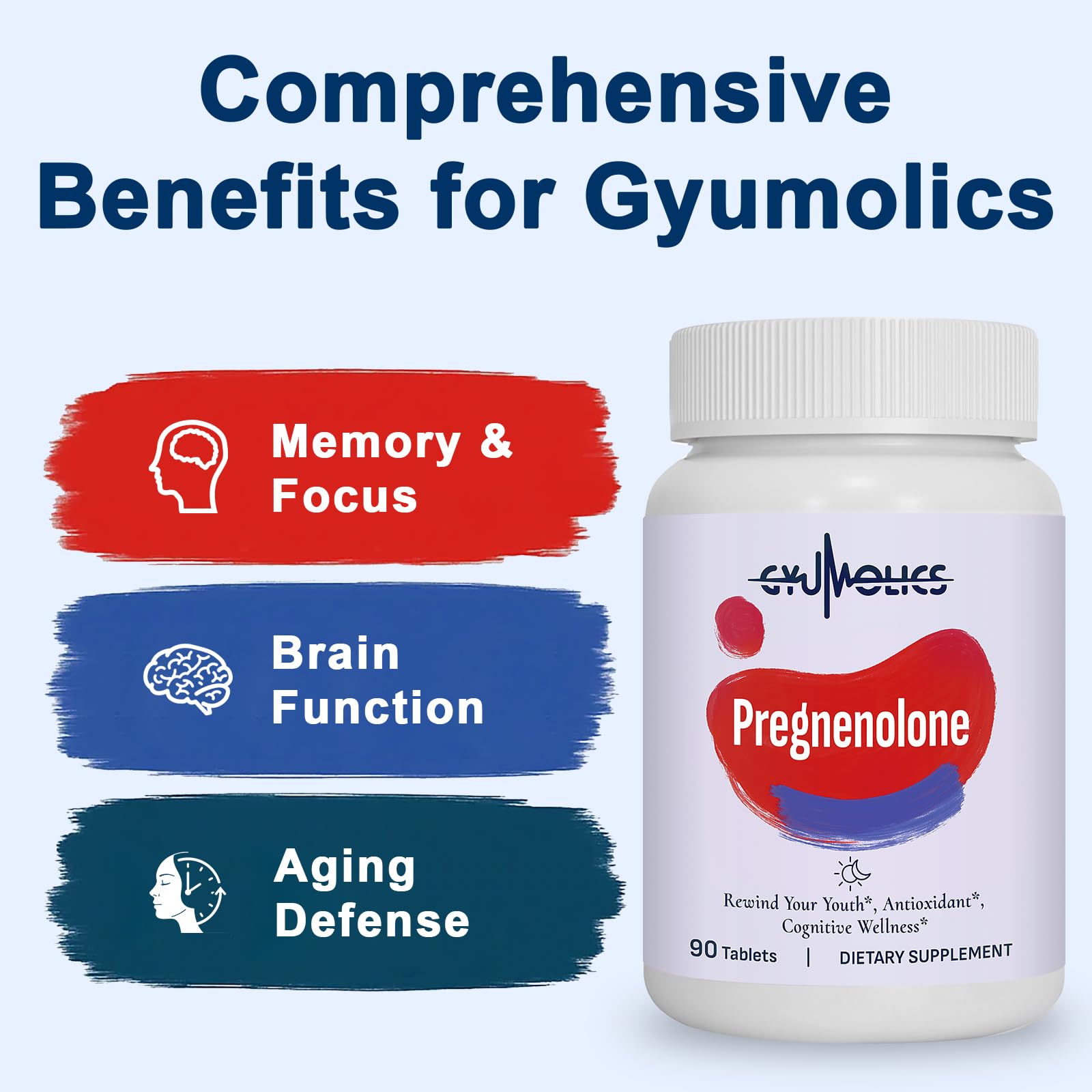 Comprimés Gyumolics Pregnenolone, faciles à avaler, pour soutenir la clarté mentale.