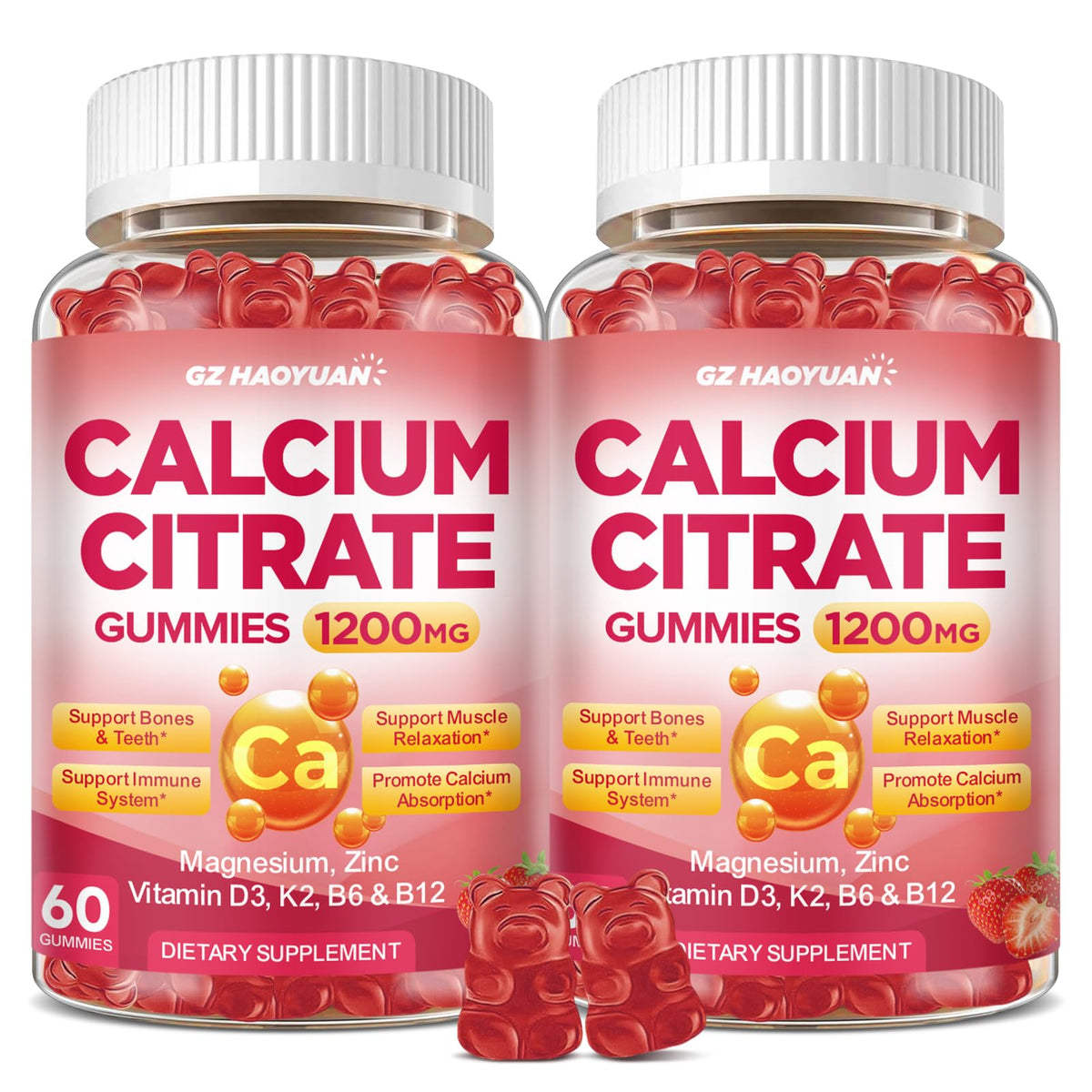 GZ HAOYUAN Calcium citrate gommes, absorption élevée pour les os et les muscles.