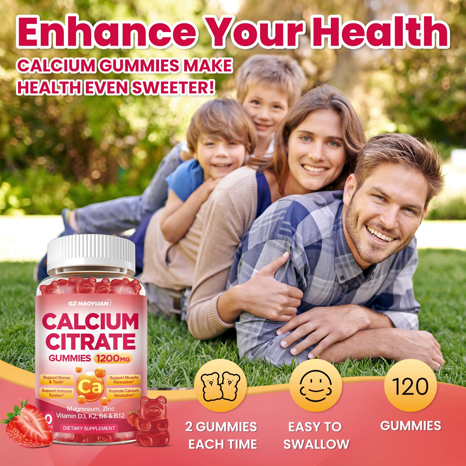 GZ HAOYUAN Calcium citrate gommes magnésium et zinc pour un équilibre nutritionnel.