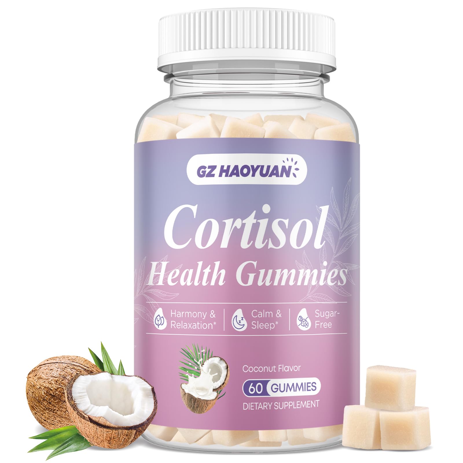 GZ HAOYUAN Gommes cortisol — bouteille visible, soutien potentiel à la détente quotidienne.