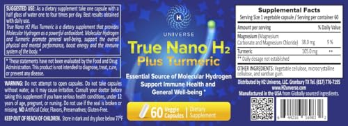 True Nano H2 Turmeric, capsules visibles, facilité d’ingestion dans votre routine.