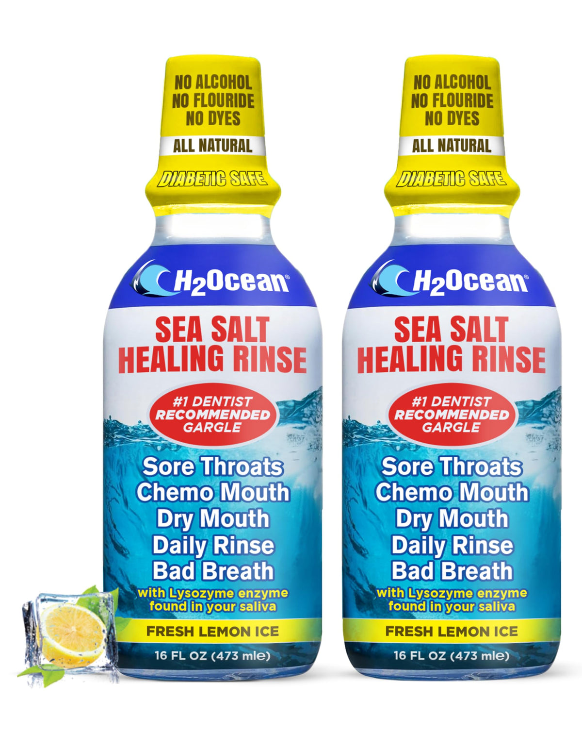 H2Ocean Healing Rinse Citron Glace, bouteille 473 ml pour haleine fraîche.