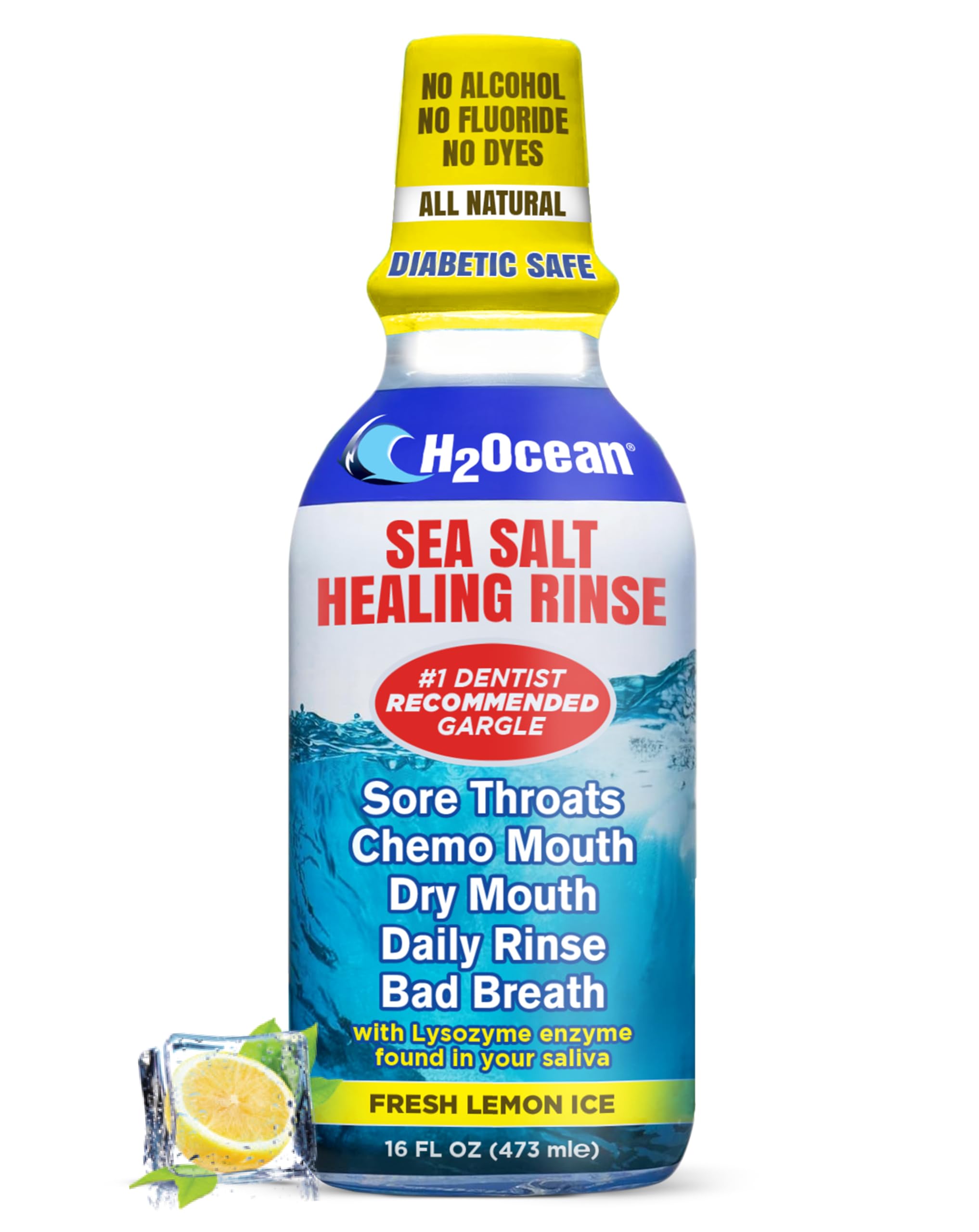 H2Ocean Healing Rinse – bouteille Lemon Ice idéale pour un soin buccal frais.