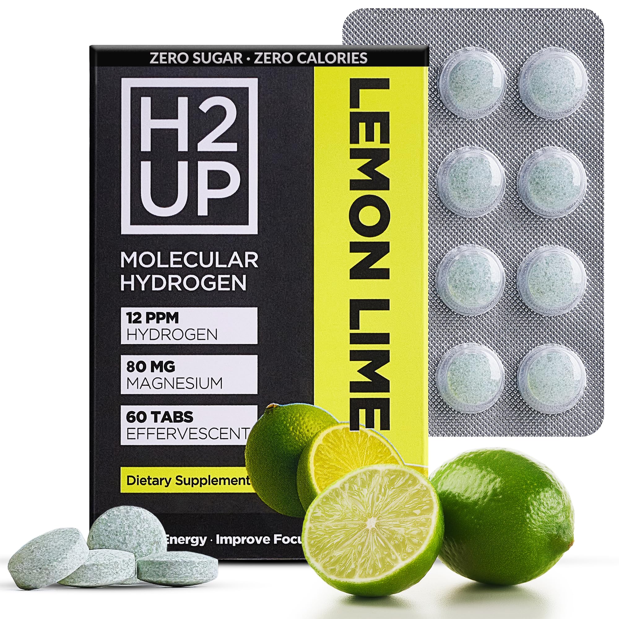 Tablettes H2UP se dissolvant dans l'eau pour une hydratation propre.