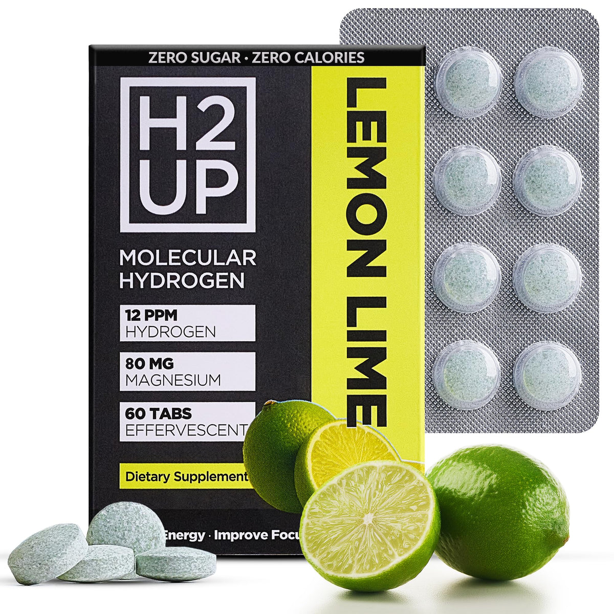 Tablettes H2UP se dissolvant dans l'eau pour une hydratation propre.