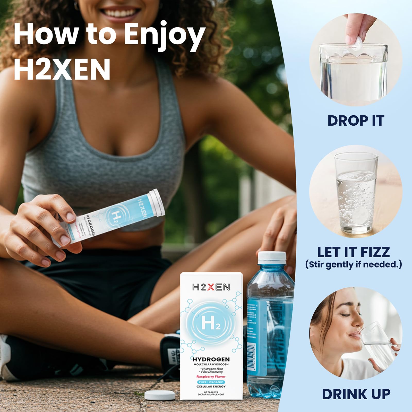 H2XEN tablettes hydrogène jeunesse - soutien du vieillissement sain et énergie durable.