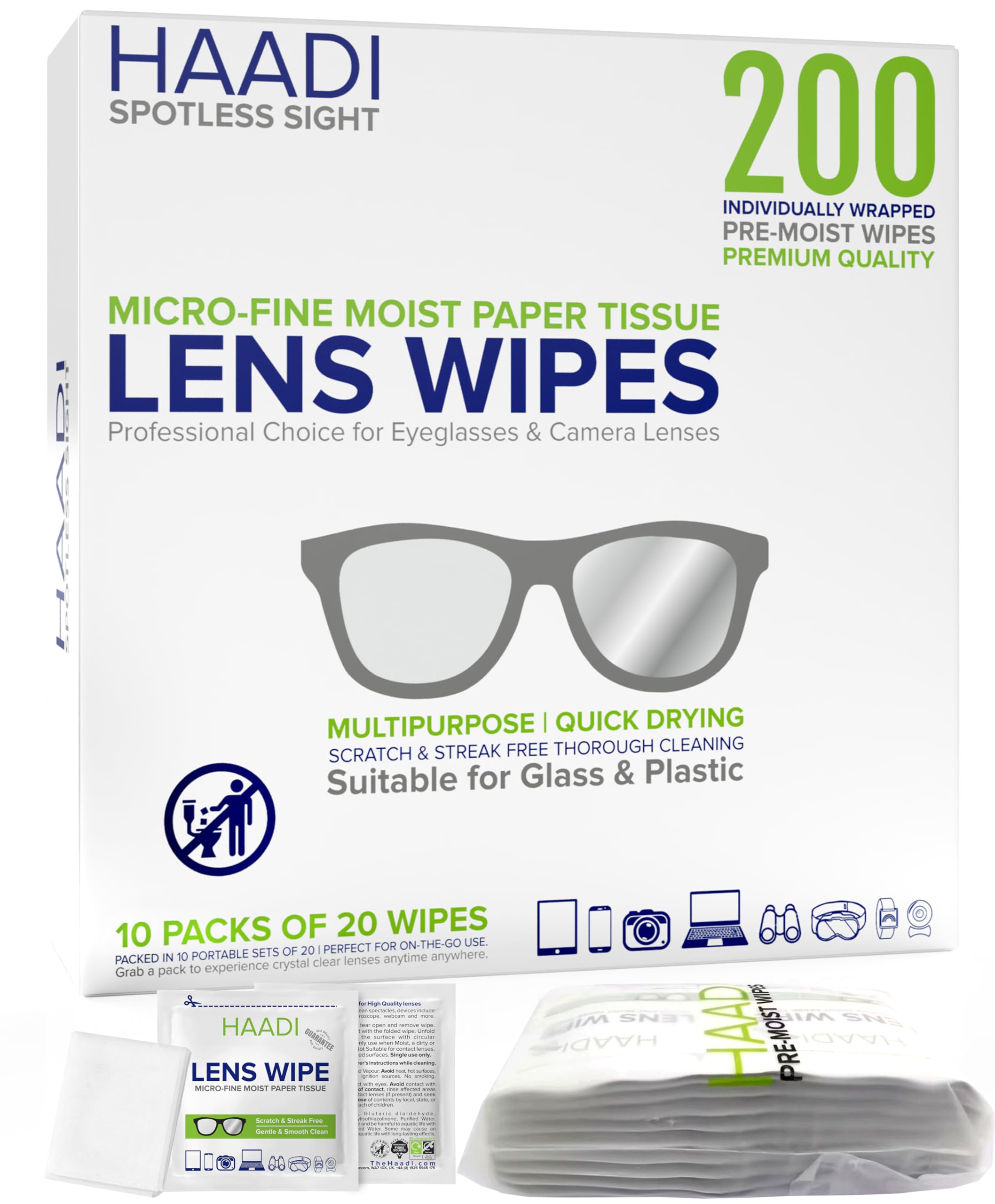 HAADI lingettes nettoyage lunettes – pratique et anti-traces en déplacement.