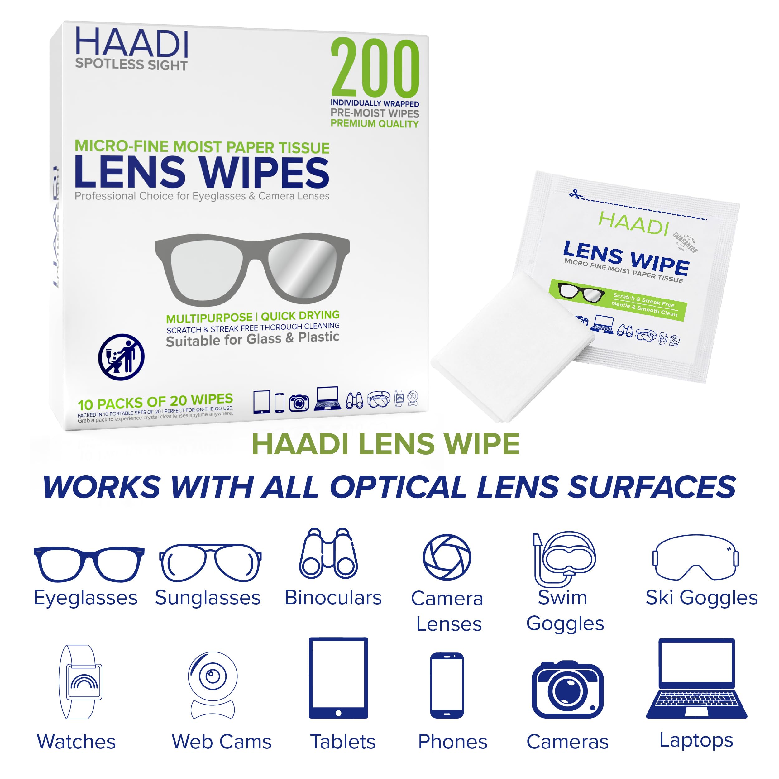 HAADI lingettes pré-humidifiées pour appareils photo – nettoyage sûr sans rayures.