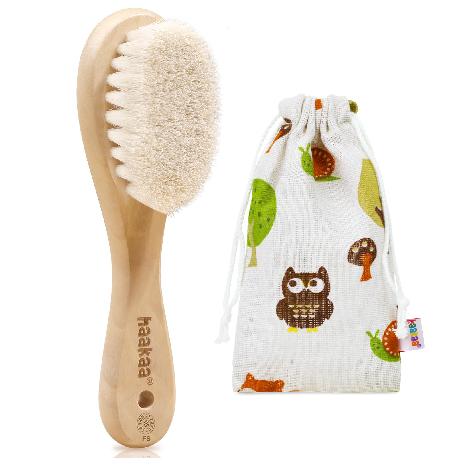 Brosse Haakaa cheveux bebe bois naturel, douceur du cuir chevelu sensible