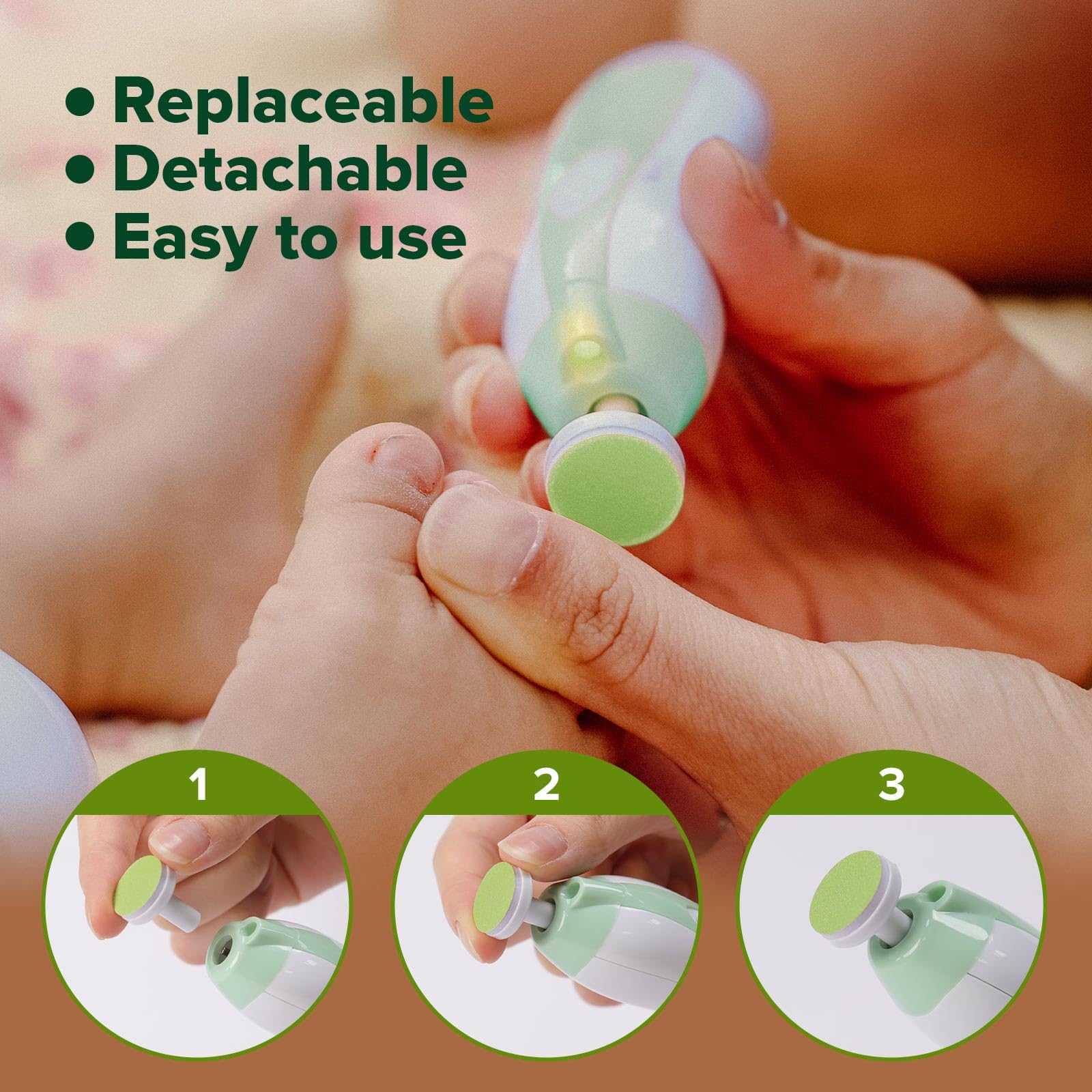 Haakaa tampons remplacement lime ongles électrique, couleur vert herbe, pack quatre.