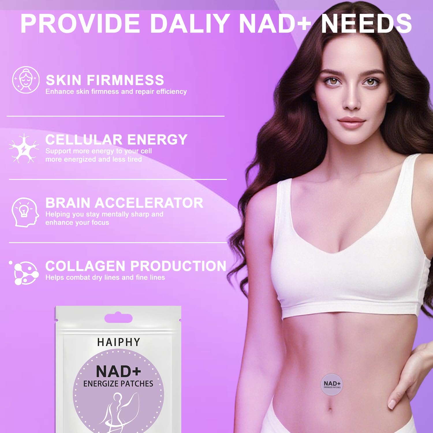 Haiphy NAD+Patches: absorption optimale pour soutenir l’énergie corporelle.