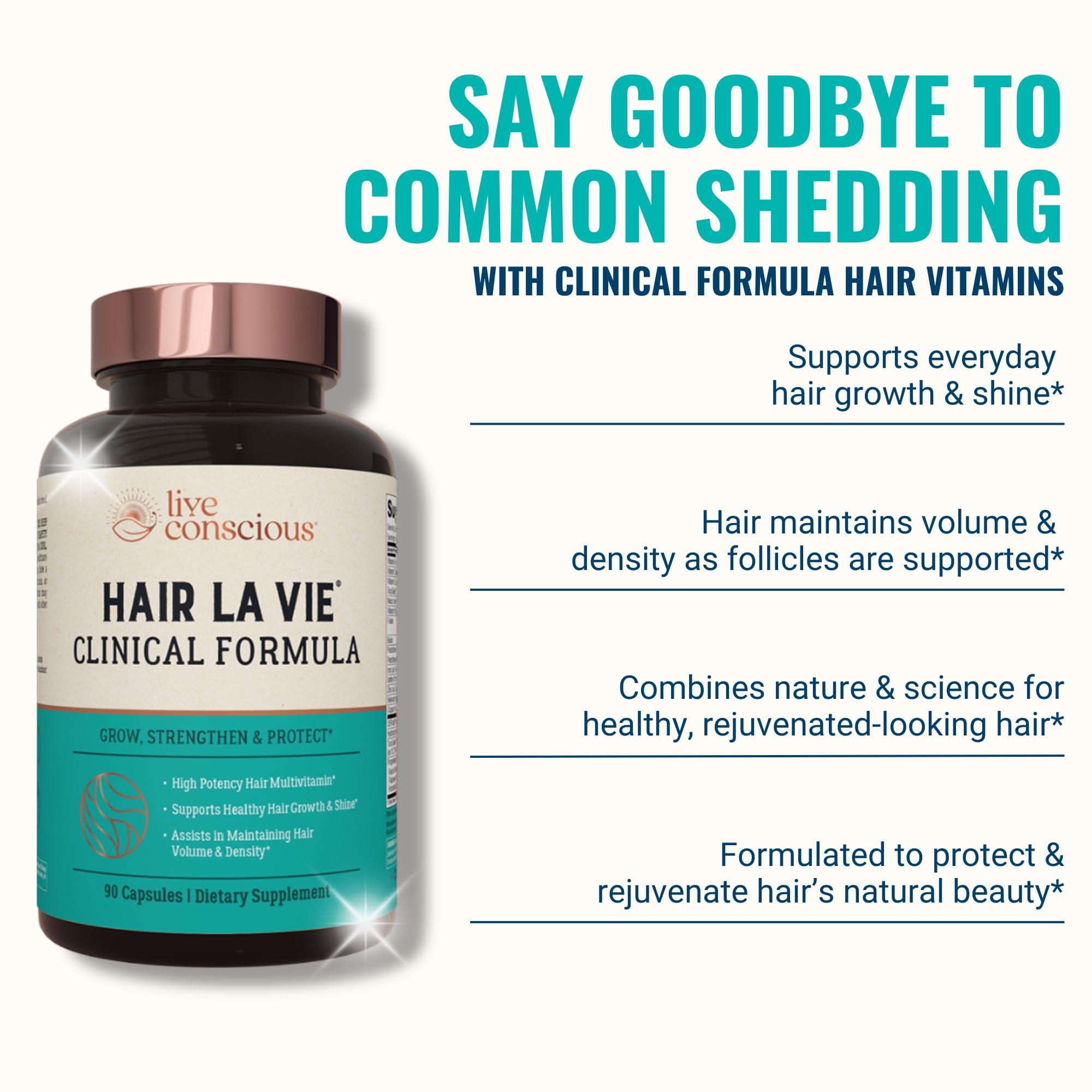 Hair La Vie bouteille dans la main – démonstration d’une routine quotidienne.