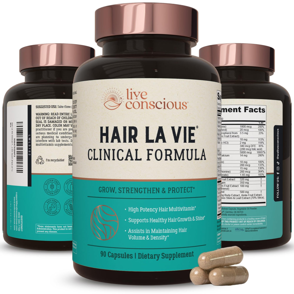 Hair La Vie bouteille de vitamines cheveux – peut soutenir la vitalité des cheveux.