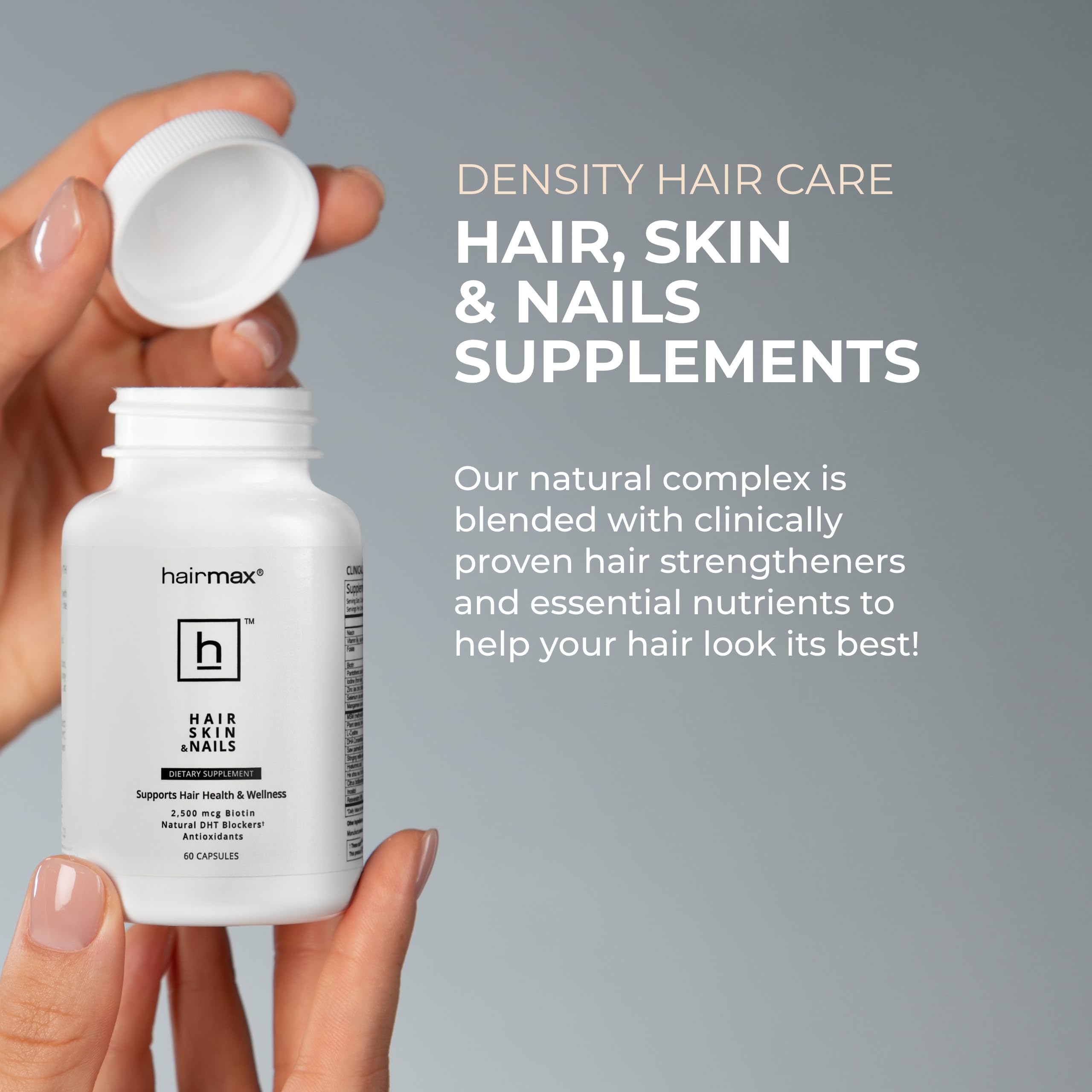 Hairmax ingrédients biotine niacine et MSM nourrissent les follicules.