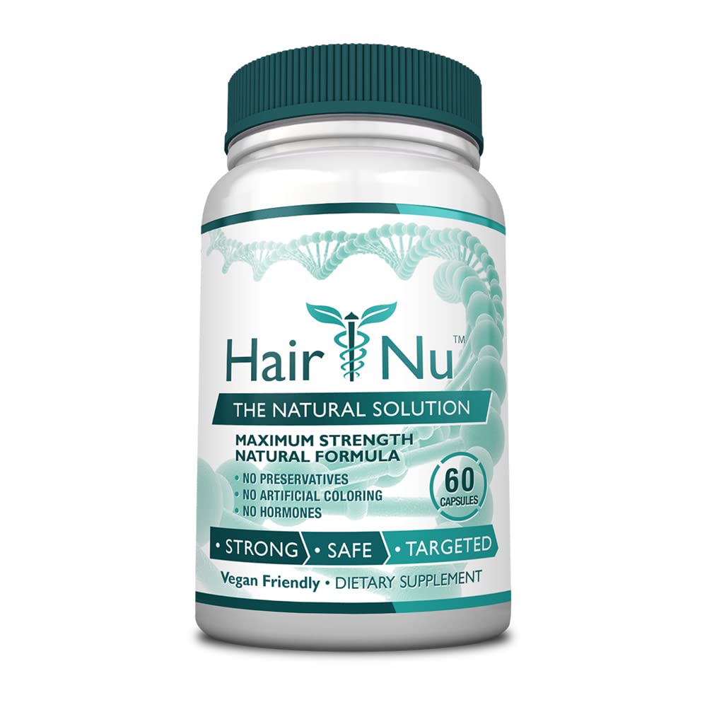 HairNu Solution cheveux - flacon visible, soutien potentiel à la vitalité capillaire.