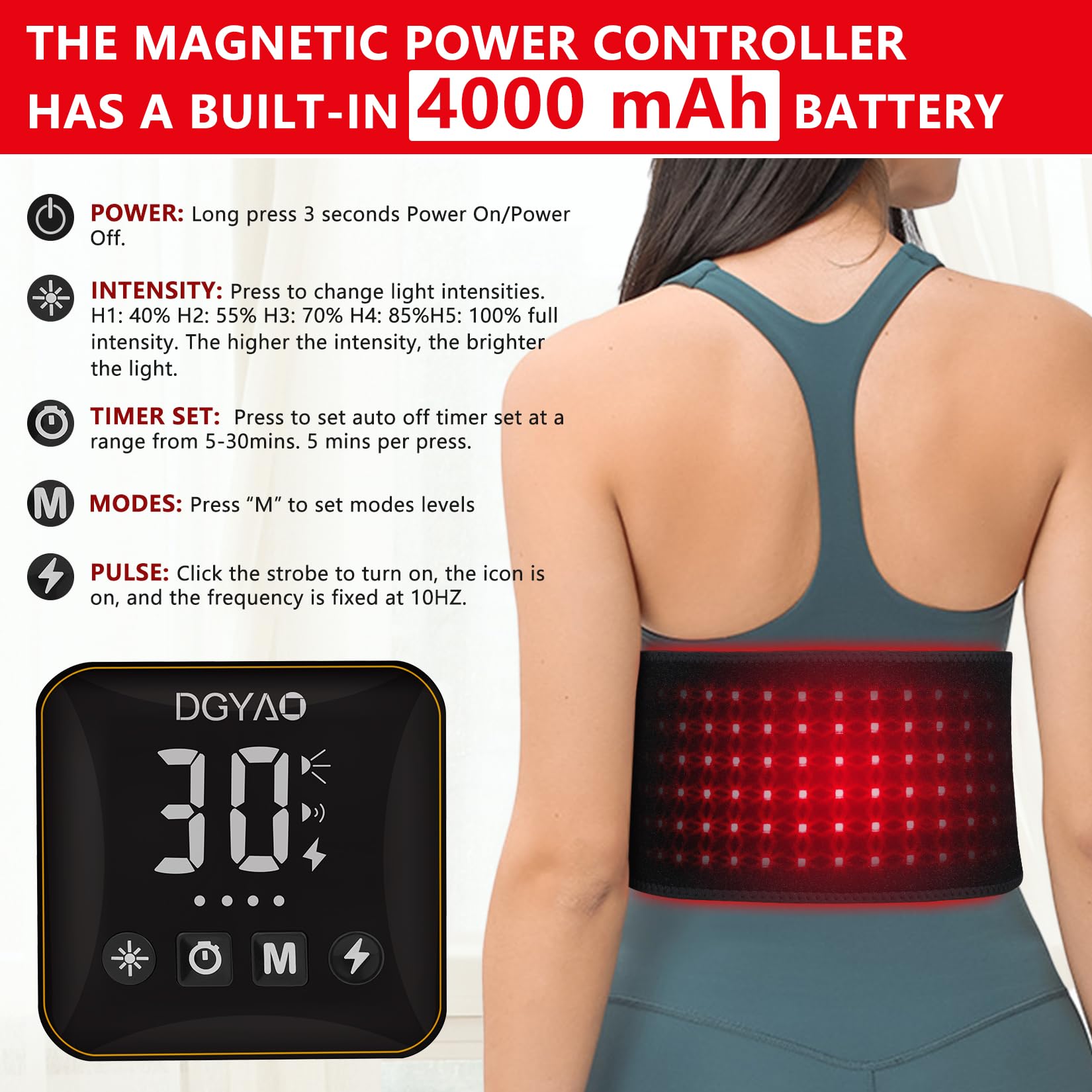 Haiyue Ceinture: batterie amovible 4000mAh pour des séances prolongées en déplacement.