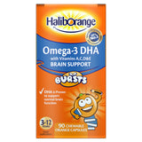 Haliborange Kids Omega-3 gommes orange, goût agréable et pratique pour les collations.