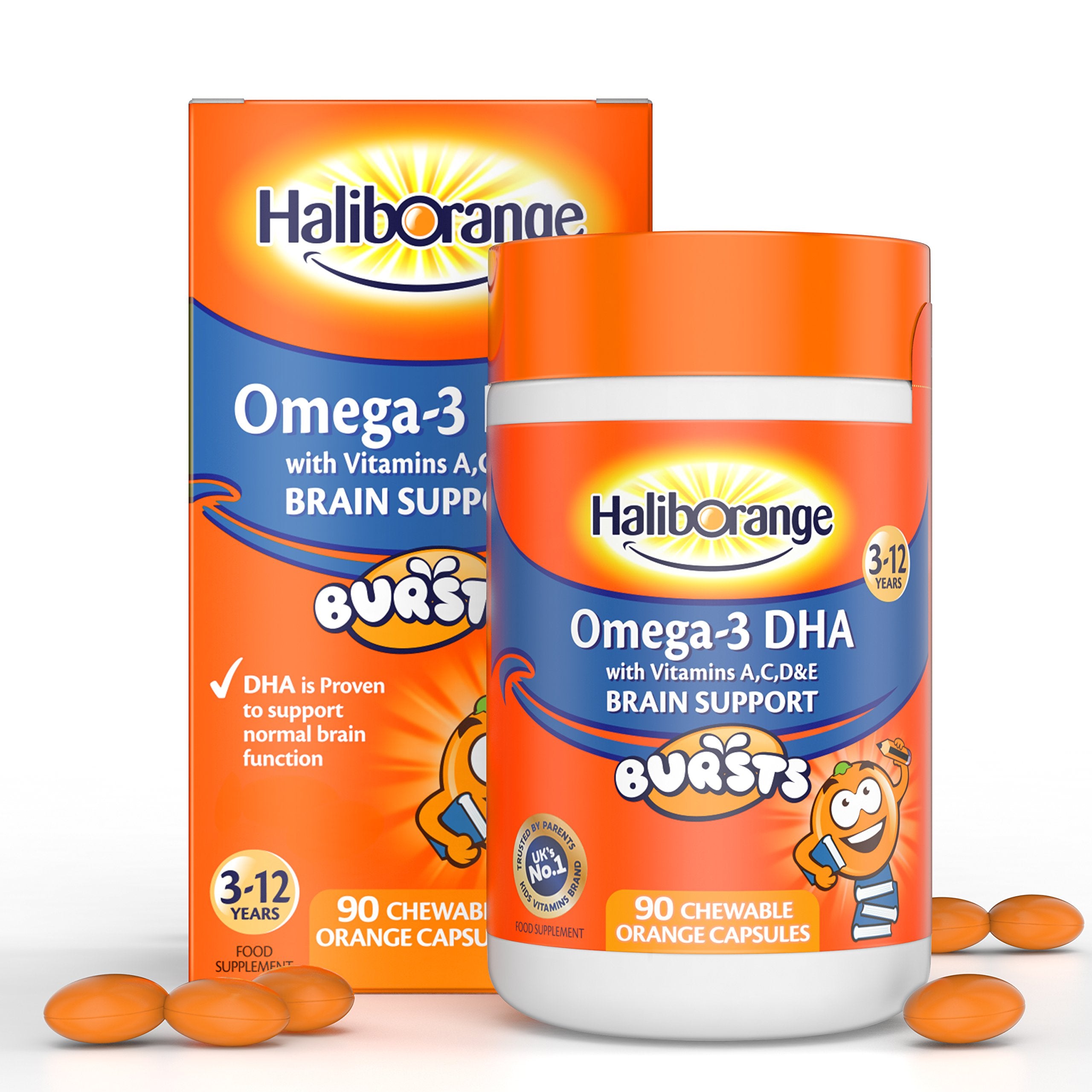Haliborange Kids Omega-3 gommes vitamine A C D E, soutiennent les apports quotidiens.