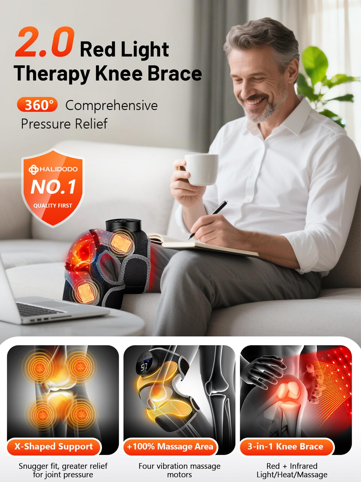 HALIDODO Genou: quatre zones de massage pour relief personnalisé.