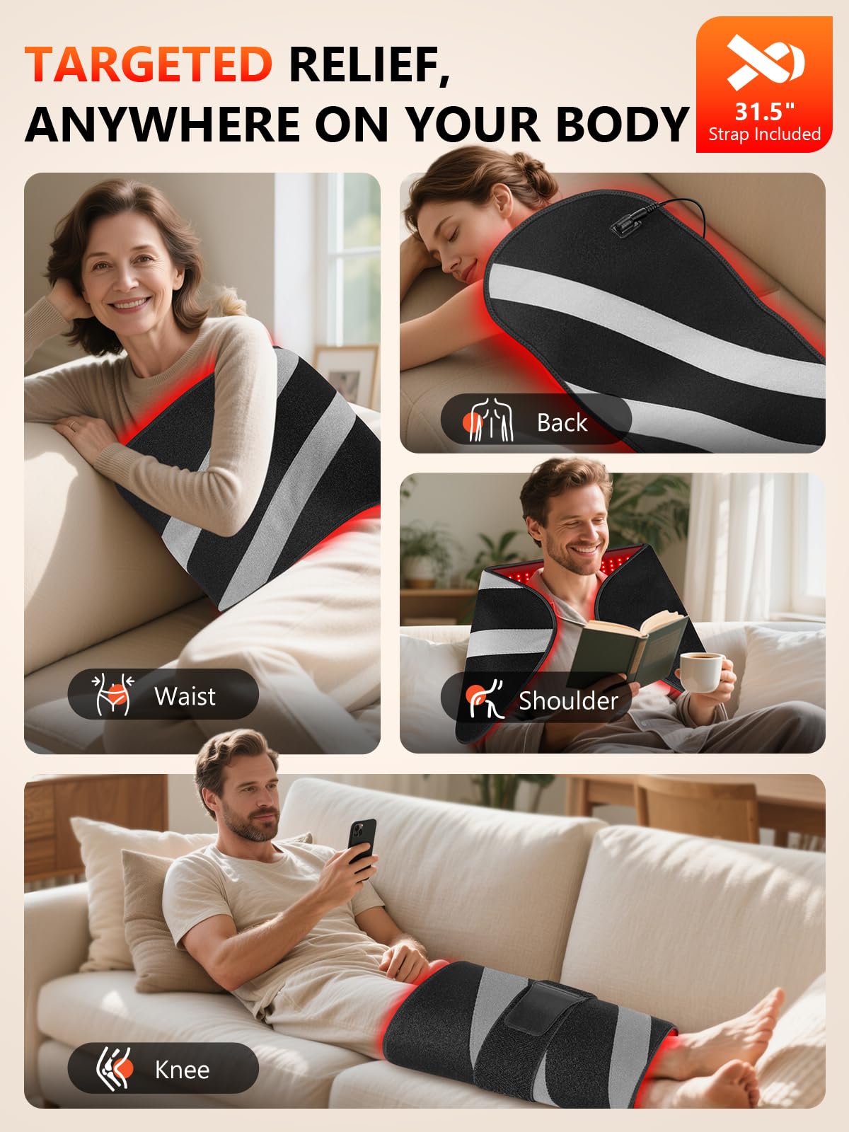 HALIDODO tapis lumière rouge pour la taille, chaleur douce et apaisante