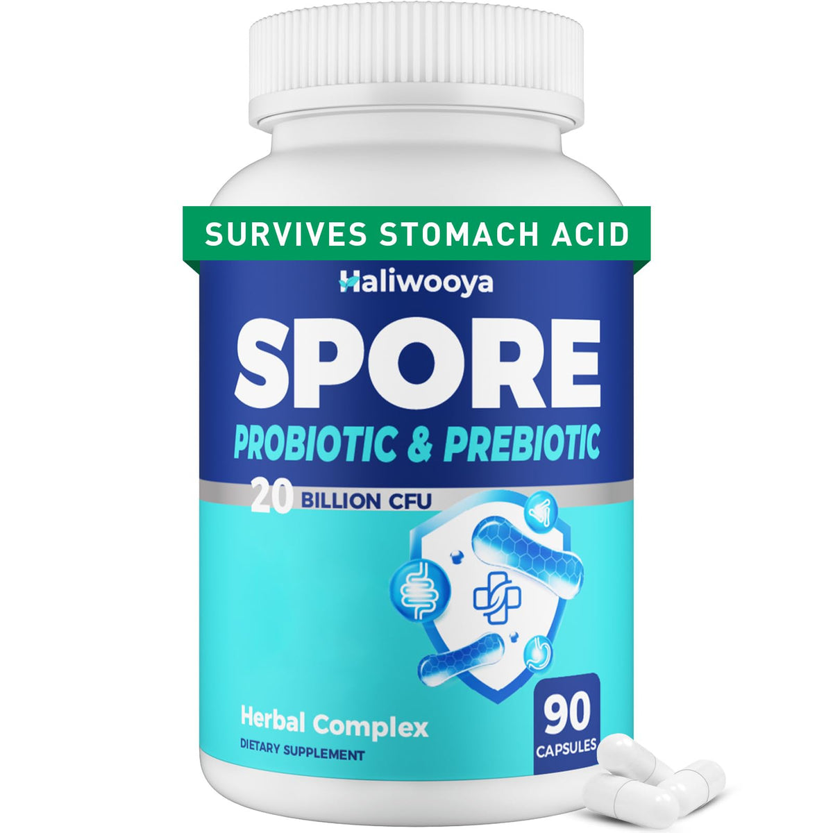 Haliwooya - bouteille de probiotiques spores pour un soutien digestif potentiel