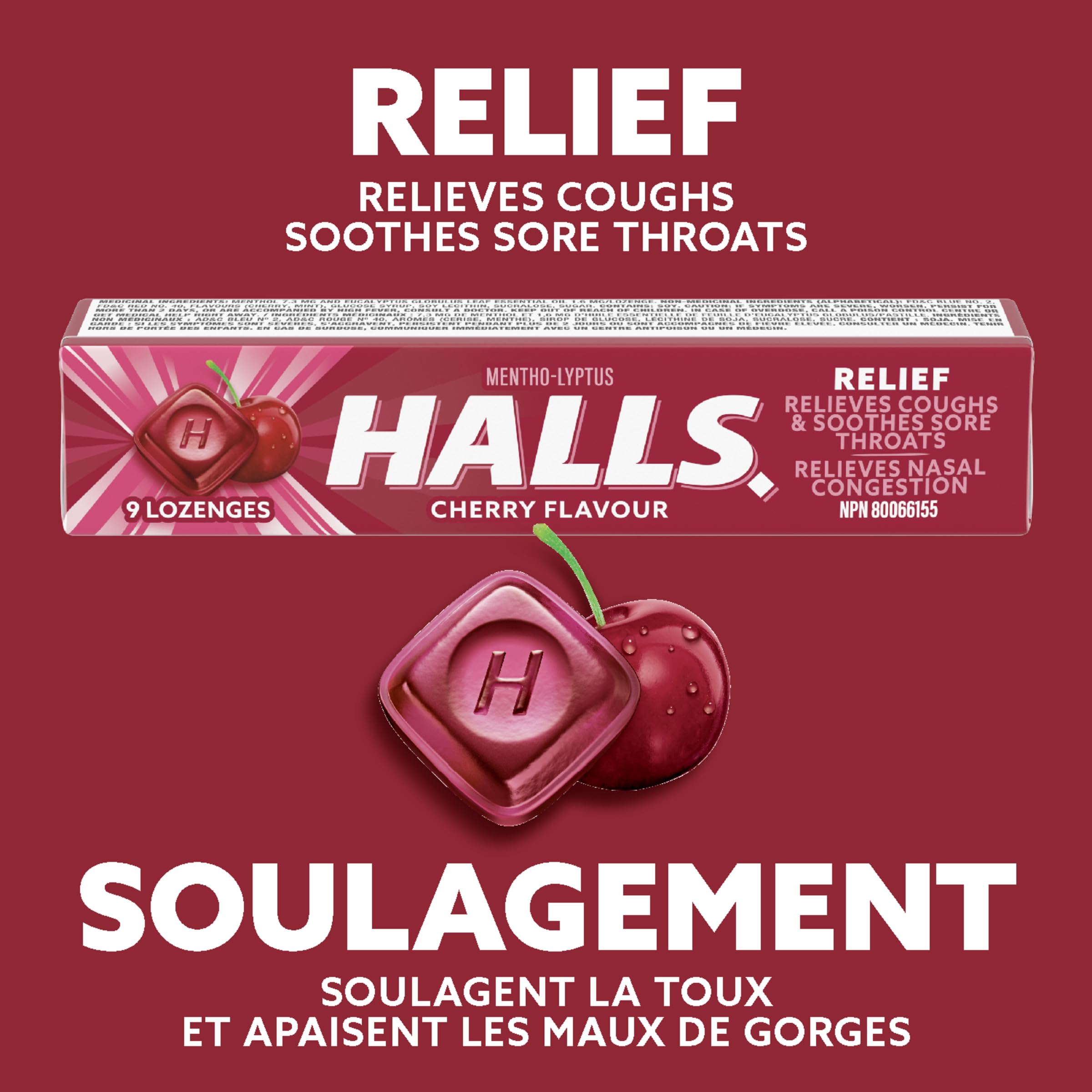 Halls cerise emballage extérieur clair et attrayant.