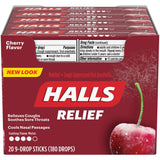 HALLS Cerise menthol, boîte de pastilles pour soulagement rapide de la gorge.