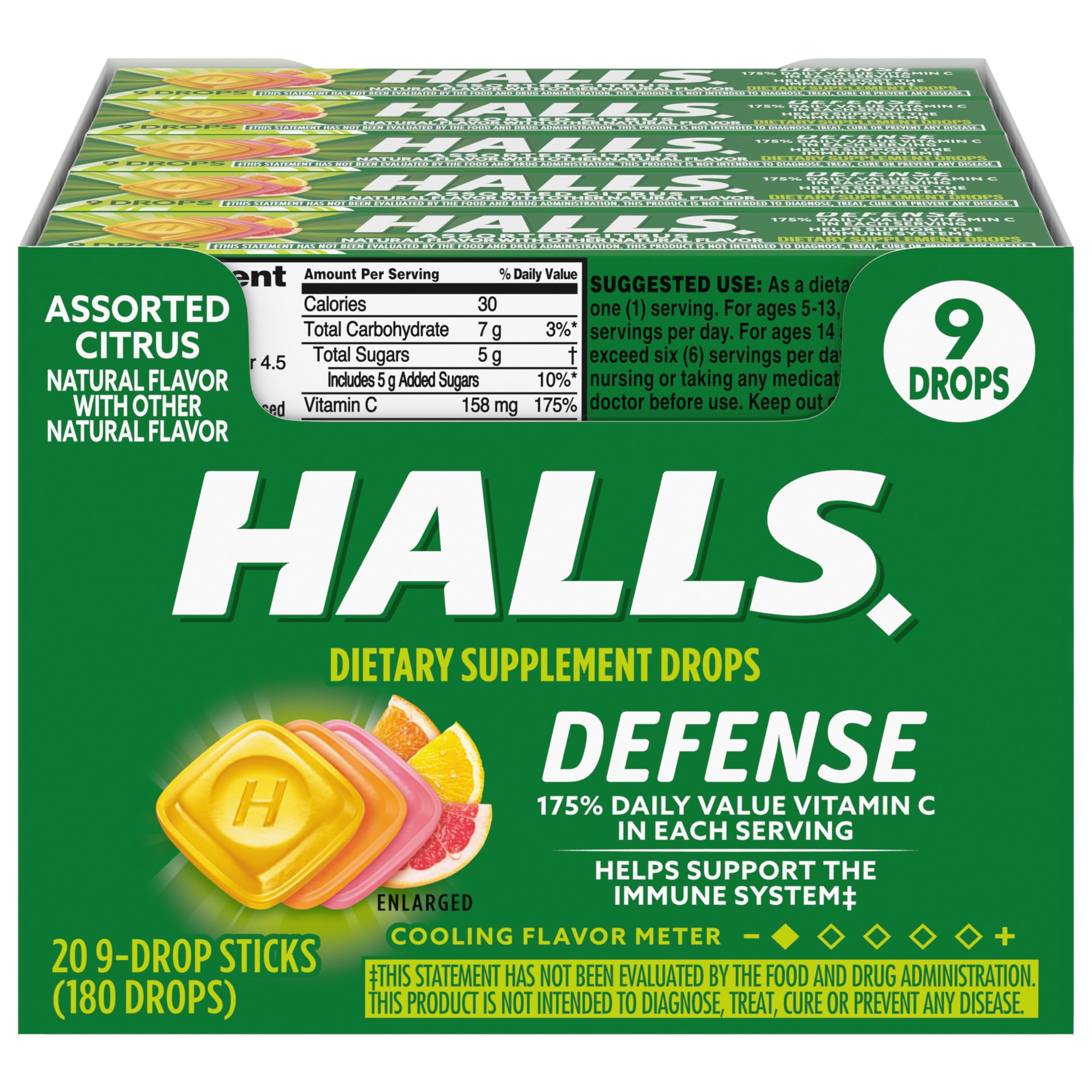 Gouttes citron HALLS Defense, format sticks pratique à emporter.